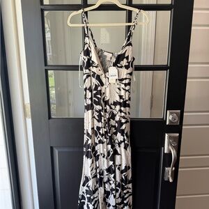 Black & White Floral Maxi Dress with Spaghetti Straps
